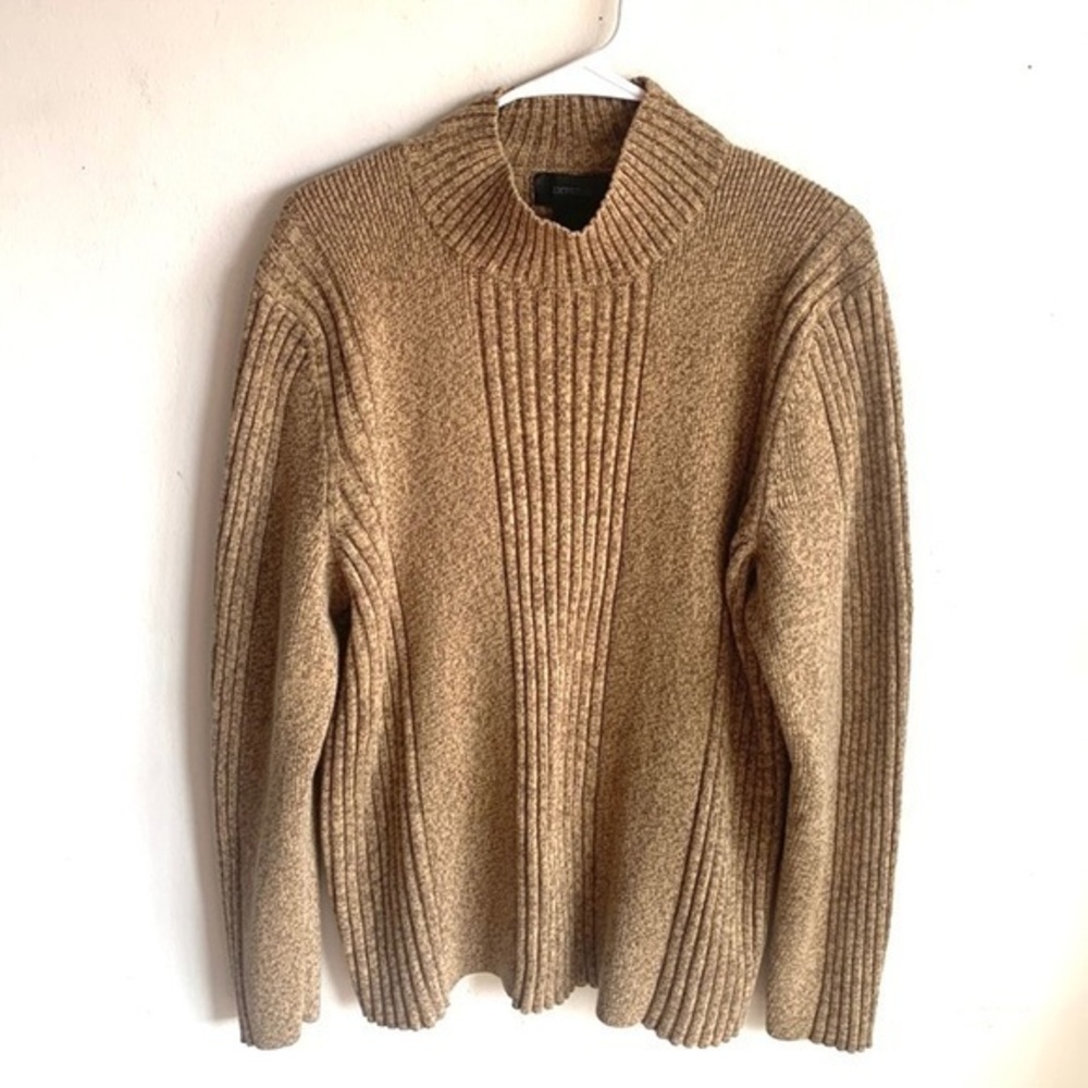 Express Mock Neck Ribbed Brown Beige Sweater Size Large